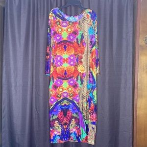 Multi colored long sleeve dress gently worn size 2X bodycon